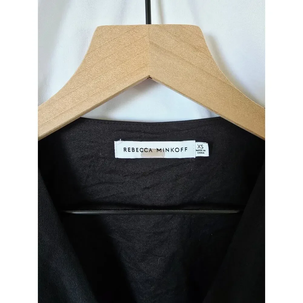 Rebecca Minkoff Mary Wrap Blouse Size XS Black Crepe Puff Sleeve V-Neck
